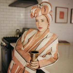 Odd Bird Canli Robe Collection Linen Striped Robe Size: Small/Medium